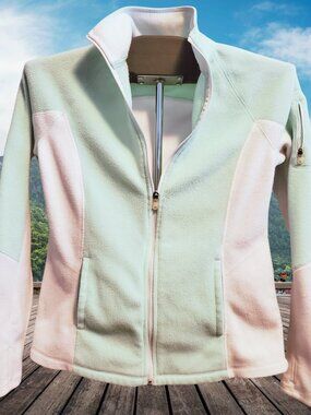 Tek Gear Fleece Jacket Large | Mint Green White Zip Up Outdoor